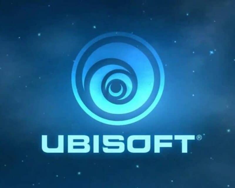 Logo Ubisoftu na niebieskim tle