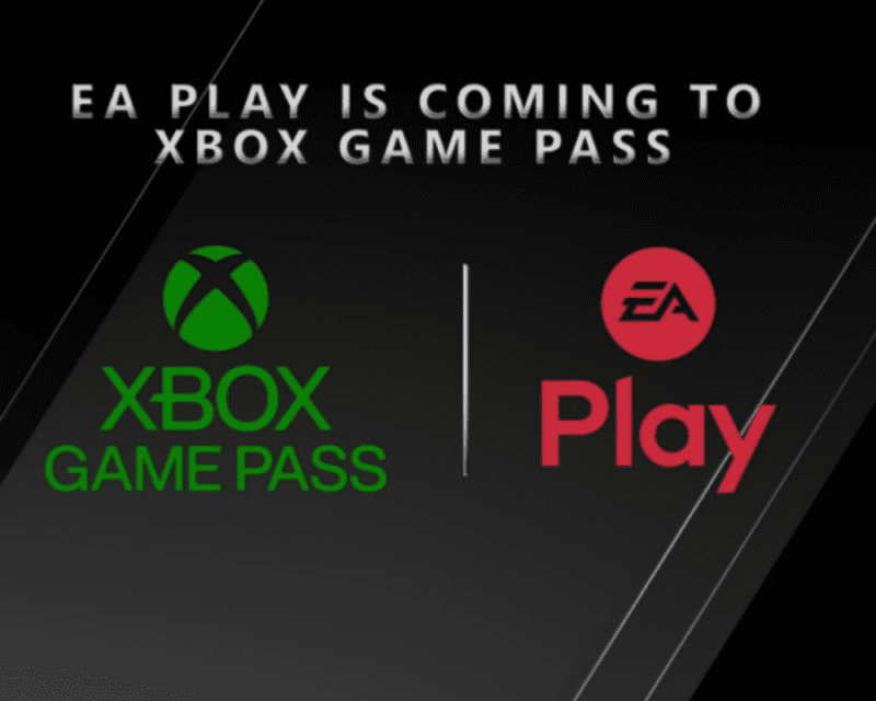 EA PLAY IS COMING TO XBOX GAME PASS - grafika logo Xbox Game Pass i EA Play