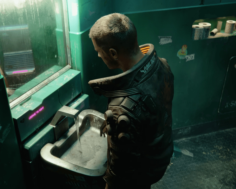 V patrzący w lustro.