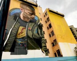 Nielegalny mural promujący Cyberpunk 2077