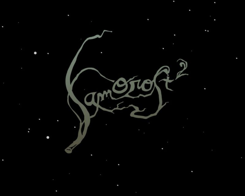 Widoczny napis Samorost 2 na tle przestrzeni kosmicznej z gwiazdami