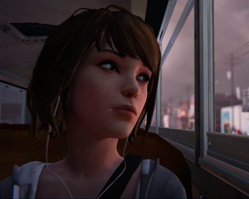 life is strange 3, Max, bohaterka pierwszej części jedzie autobusem i patrzy przez okno