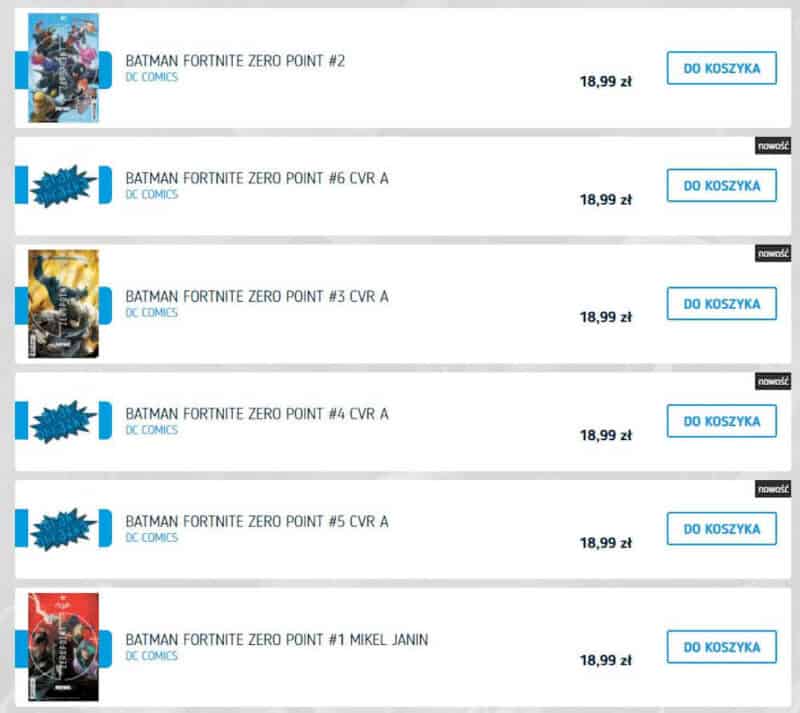 Ceny komiksów zero point