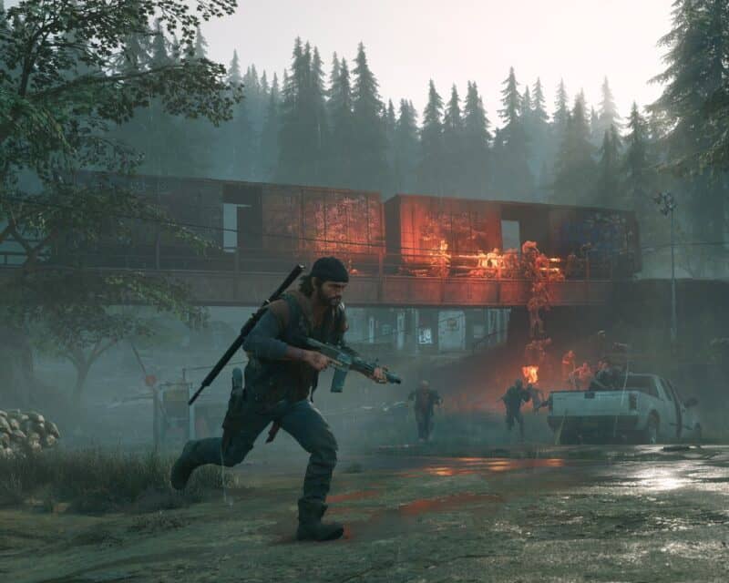 Days Gone 2 - zorganizowana przez fanów petycja - screen z pierwszej części gry, bohater biegnie, w tle płonący wiadukt