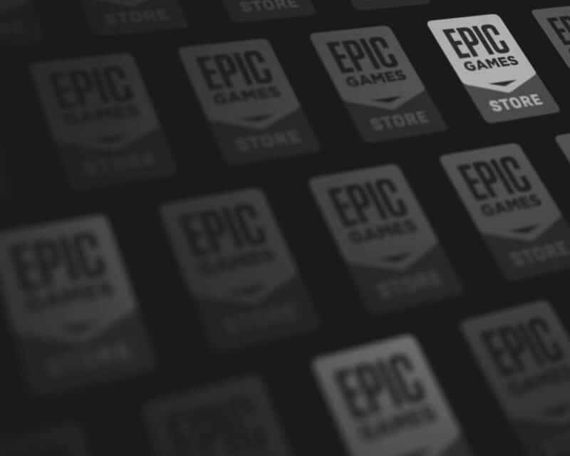 Wycinek obrazka, gdzie napis Epic Games Store wygląda jak gdyby był umieszczony na klawiszach z klawiatury