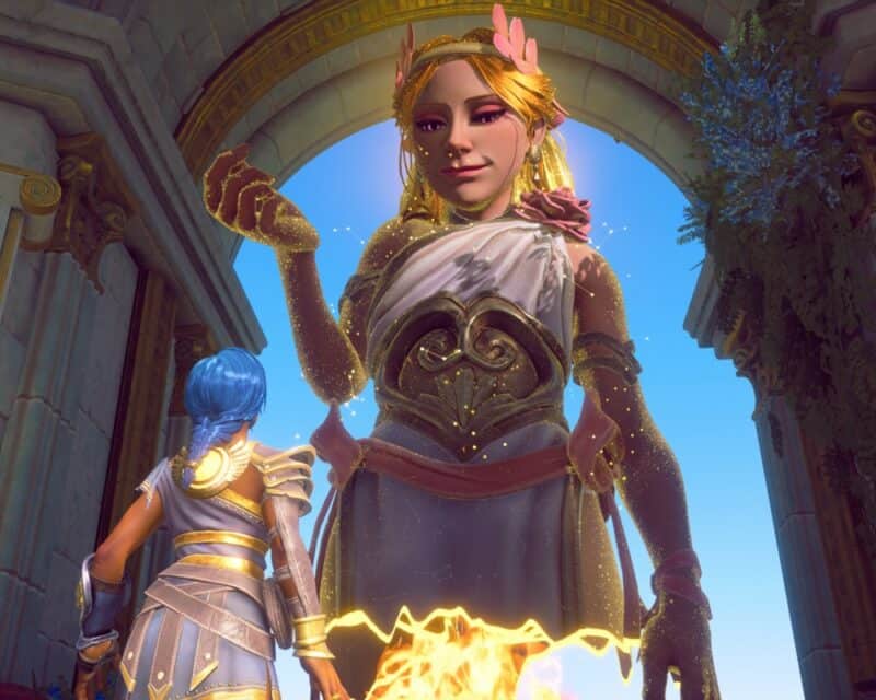 szczegóły Immortals Fenyx Rising The Lost Gods – screen z gry, Afrodyta błogosławiąca protagonistkę