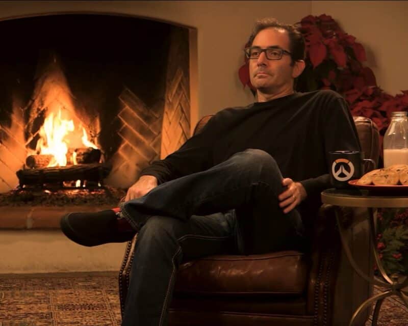 Jeff Kaplan opuszcza Blizzzard – screen z filmiku Yule Log, Jeff Kaplan, kominek
