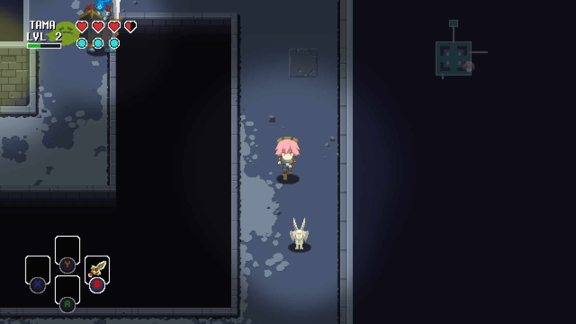 Tama goniąca po lochu Restorrebita, królikopodobnego stwora