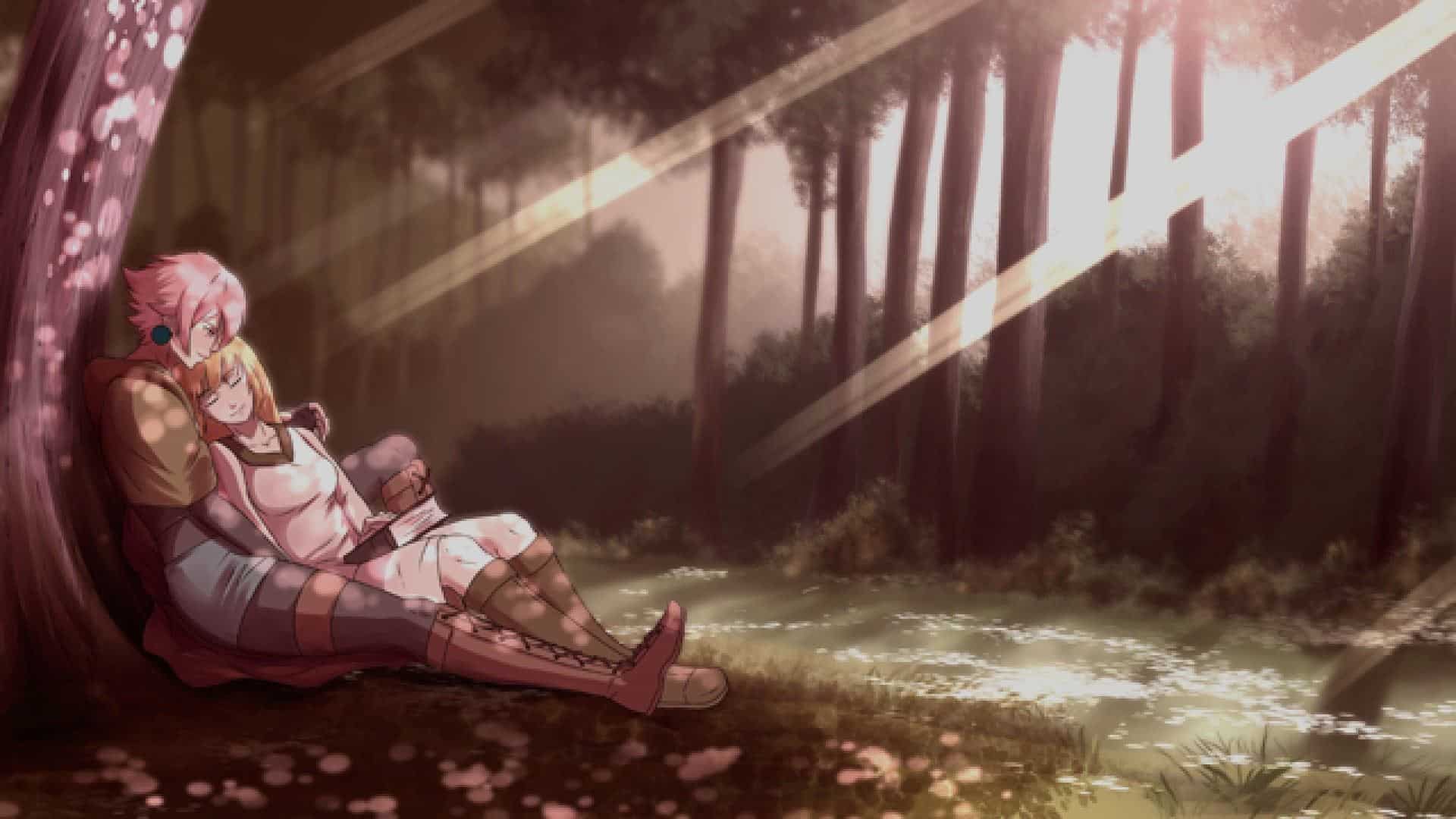 Tama i Koko siedzą przytulone pod drzewem