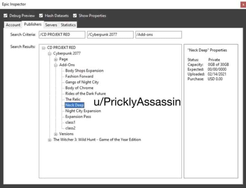 Screen z plików gry Cyberpunk 2077, zapowiedź DLC