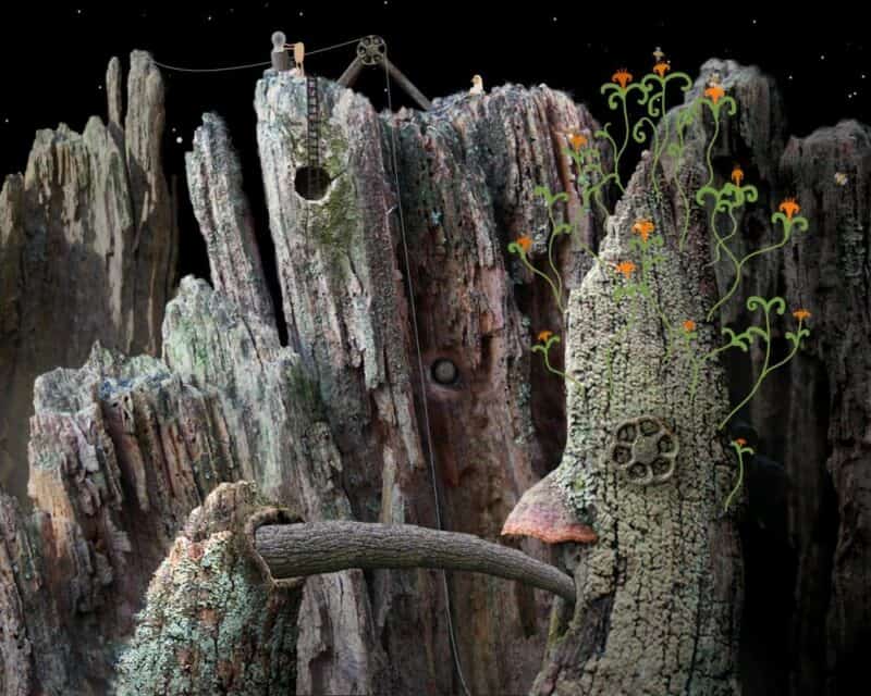 Samorost za darmo – screen z gry, dziwne drzewa, mech