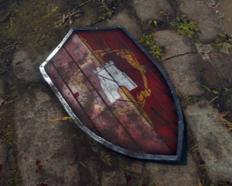 Siege Srurvival: Gloria Victis - grafika przedstawia porzuconą tarczę z wymalowanym herbem miasta