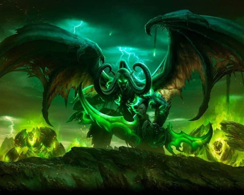 cena klonowania postaci world of warcraft classic, na grafice wielki potwór z ogromnymi skrzydłami na tle zielonoseledynowego nieba