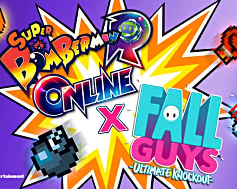 Loga gry Super Bomberman R Online i Fall Guys
