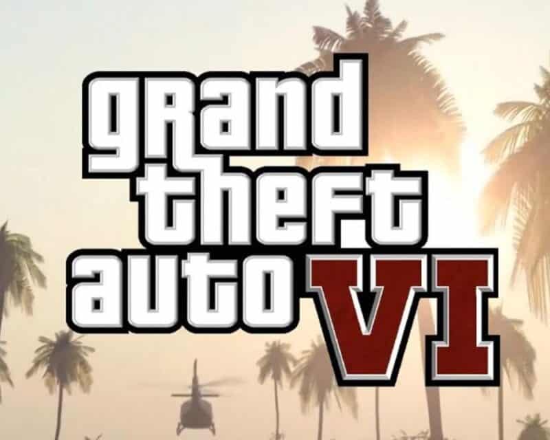 GTA VI kryptowaluty, na obrazku logo GTA VI na tle palm i nieba przy słońcu na horyzoncie