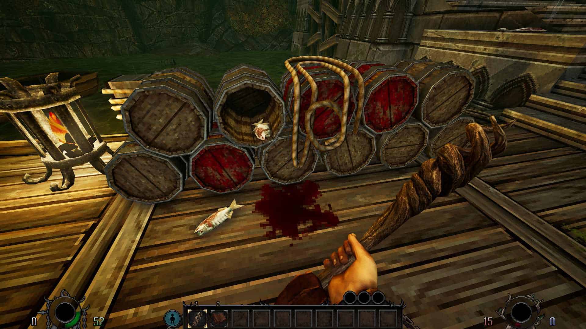 Graven recenzja; beczki z rybami