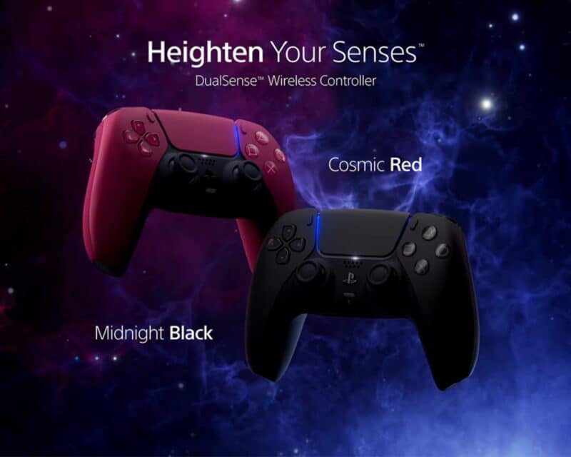 czarny i czerwony pad DualSense