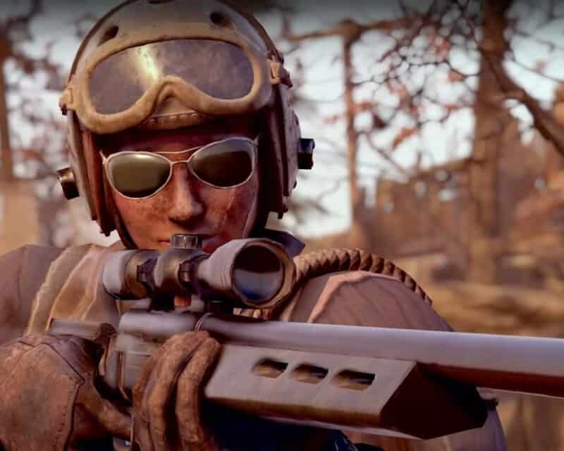 Fallout 76 zapowiedź Steel Reign - na obrazku postać przymierza się do strzału z karabinu snajperskiego