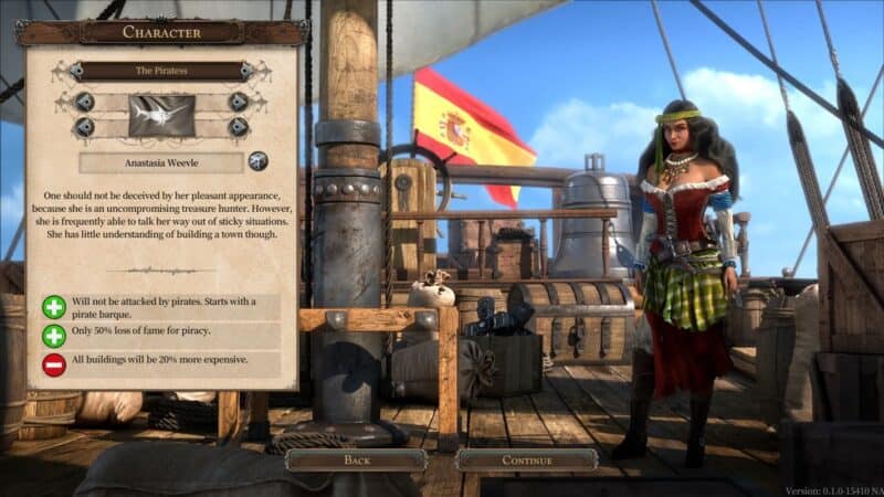 Port Royale 4 widok na okno wyboru postaci