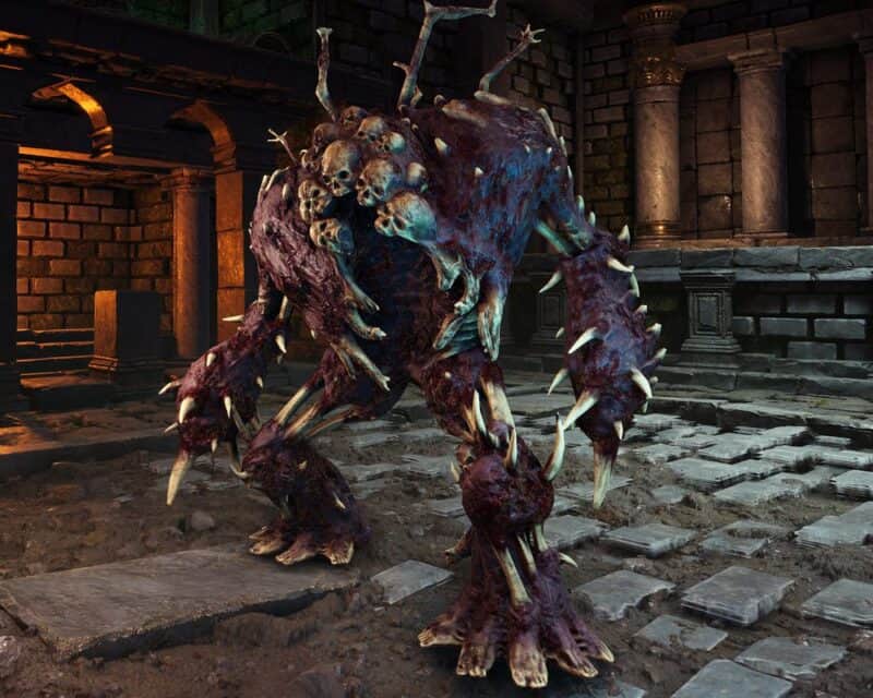 Mroczna rozgrywka Disciples: Liberation - w tajemniczych lochach napotykamy golema stworzonego z kości i mięsa