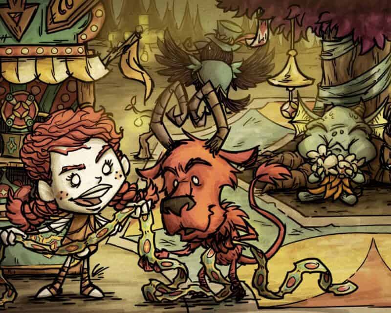 Midsummer Cawniwal Don't Starve Together wydarzenie – postaci z gry w otoczeniu dekoracji