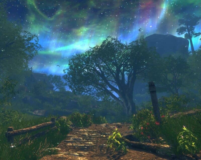 Enderal: Forgotten Stories – recenzja – screen z gry, krajobraz, zorza
