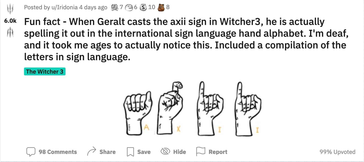 screen z Reddita - język migowy