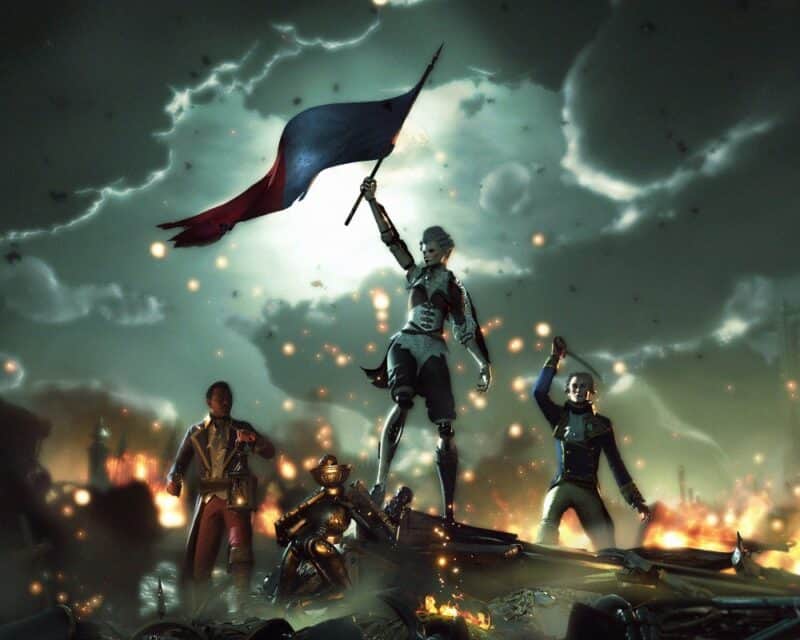 Steelrising rozgrywka na nowym zwiastunie. Ilustracja przedstawia Aegis, która triumfująco unosi flagę.