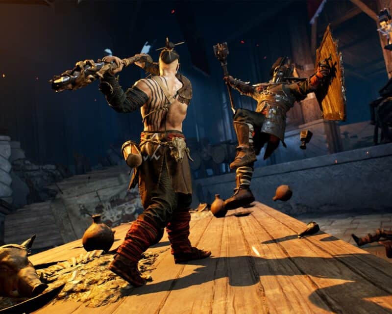 Screen z bety Blood of Heroes dostępnej za darmo – walka, dwie postacie, jedna z nich bierze zamach