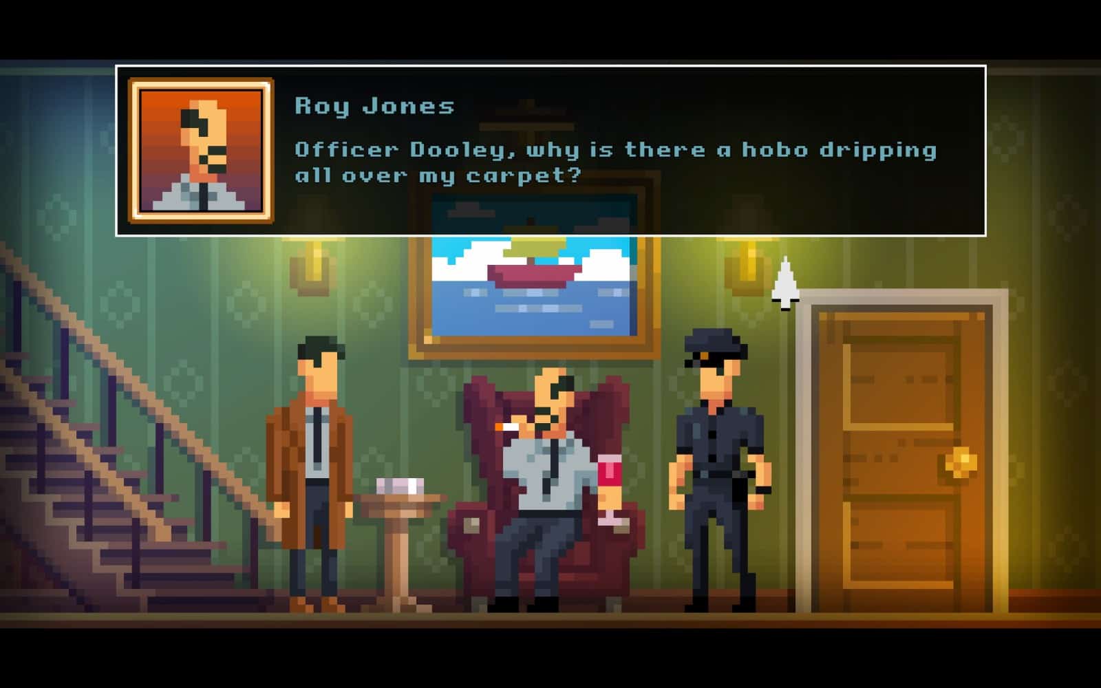 The Darkside Detective recenzja McQueen to hobo, bohaterowie przesłuchują bogacza