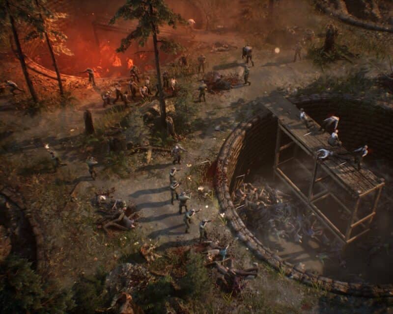 War Mongrels data premiery – screen z gry, rzut z góry, pożar, bitwa