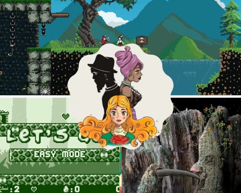 Kolaż z czterech gier z tekstu – Sea of Roses, Janosik, Alex the Allegator 4, Samorost – najlepsze gry do pobrania pc za darmo