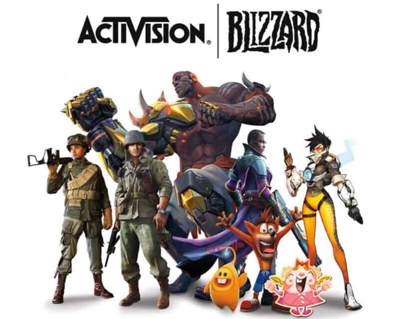 Activision Blizzard łamanie prawa pracy - obrazek ilustracyjny, postacie z gier i napisy