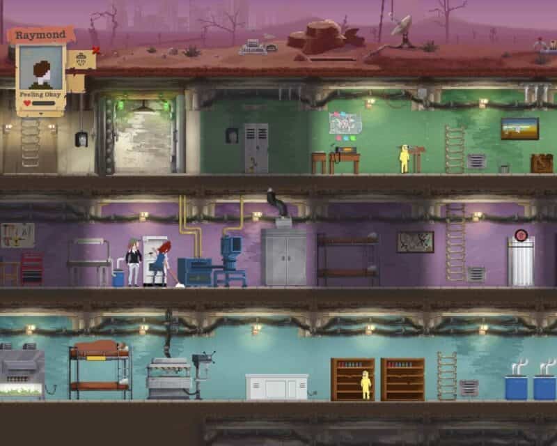 Sheltered za darmo w Epic Games Store, na grafice przekrój trzypoziomowego schronu