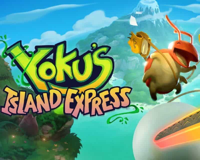 niebieskie tło, na pierwszym planie robaczek, a po jego lewej stronie wielki tytuł Yoku's Island Express, która do dziś jest dostępna za darmo