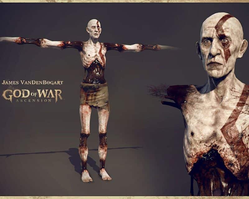 Grafika koncepcyjna z God of War: Wstąpienie, a na niej wychudzony Kratos