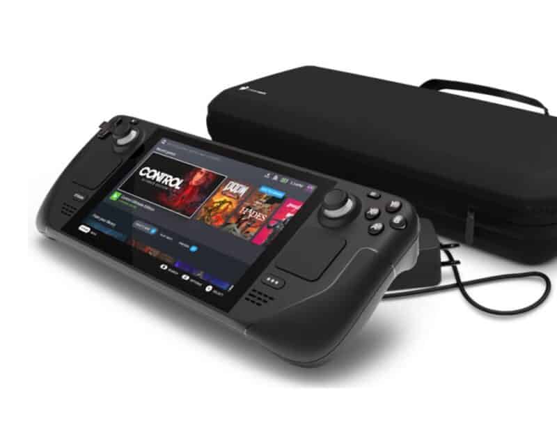 steam deck pytania i odpowiedzi, na grafice konsola na białym tle