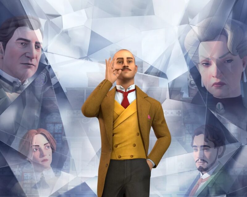 Agatha Christie – Hercule Poirot: The First Cases – recenzja gry. Plakat, młody Poirot i cztery postacie wokół