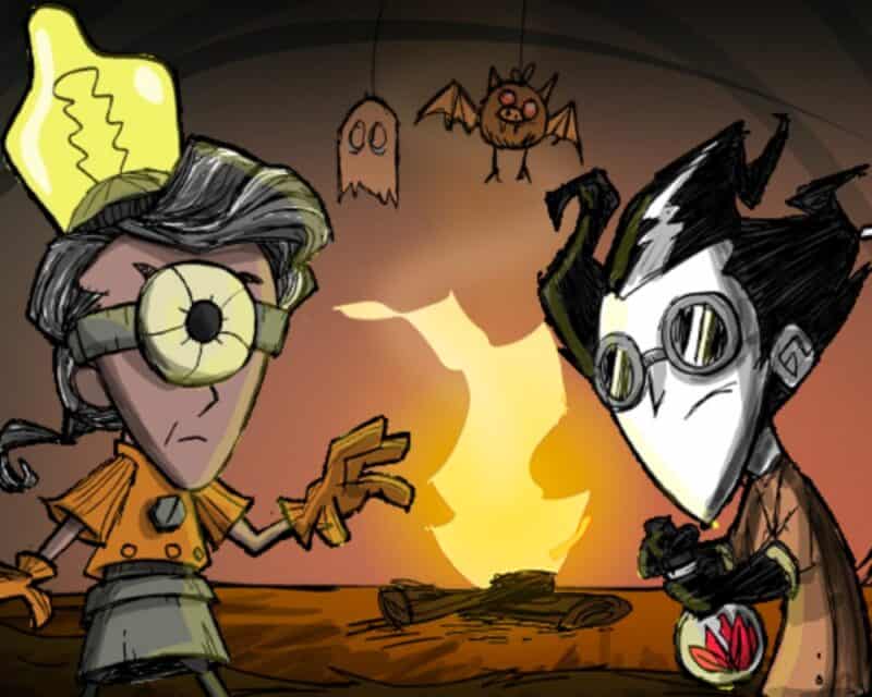Don't Starve Together Halloween wydarzenie – plakat promujący Hallowed Nights, Wanda i Wilson