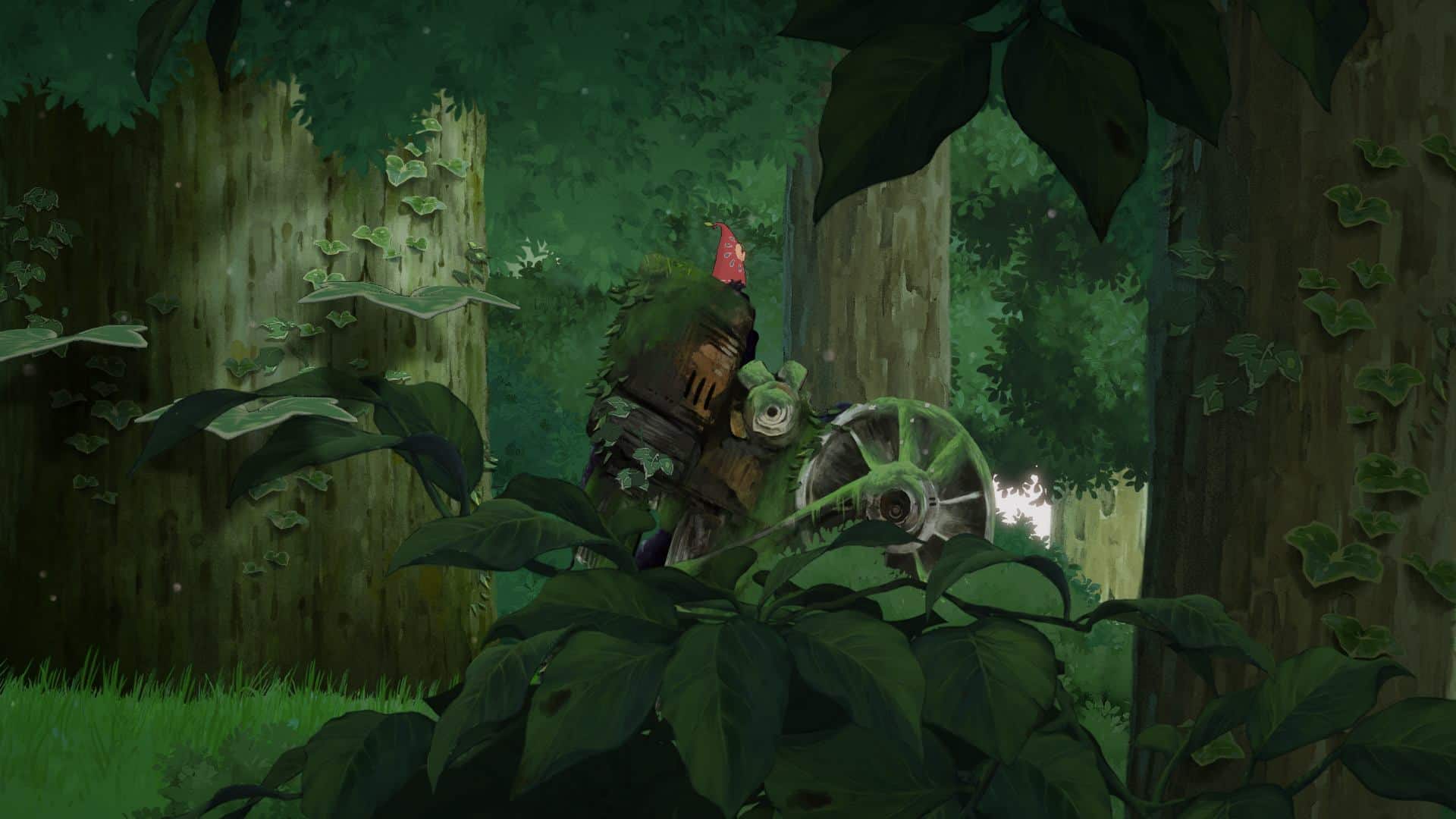 Hoa recenzja gry, bohaterka stojąca na stercie złomu wyrzuconej w lesie