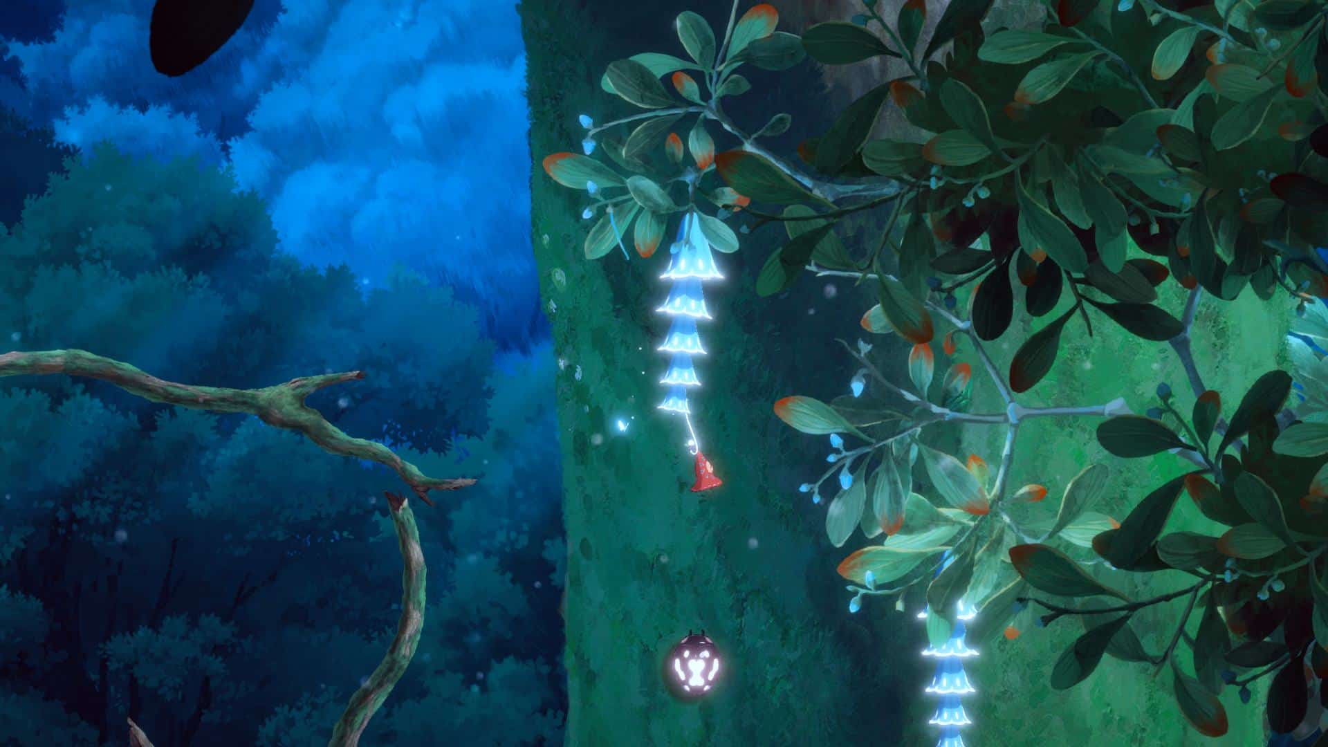 Hoa; główna bohaterka wiszącą na kwiatku i próbująca go rozkołysać