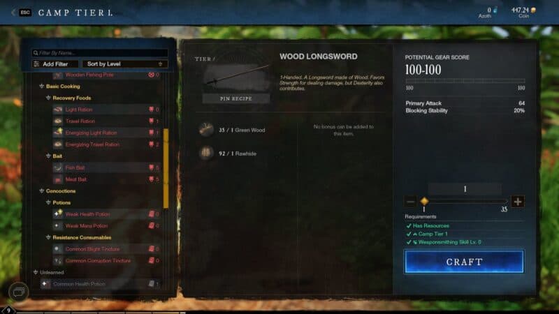 Ekran wytwarzania ekwipunku