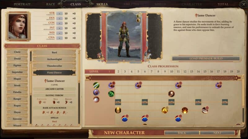 screen z gry, ekran tworzenia postaci, wybór klasy, Pathfinder Kingmaker recenzja