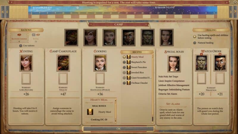 screen z gry, ekran odpoczynku i obozowiska