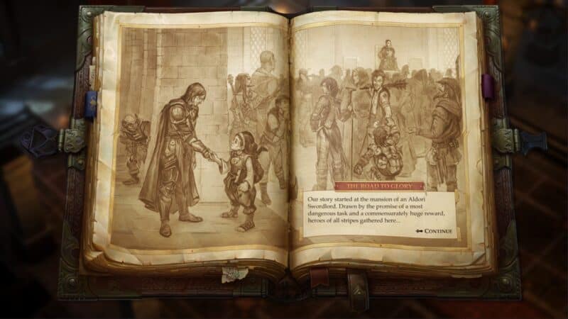 screen z gry, książkowe przedstawienie pierwszego rozdziału, Pathfinder Kingmaker recenzja