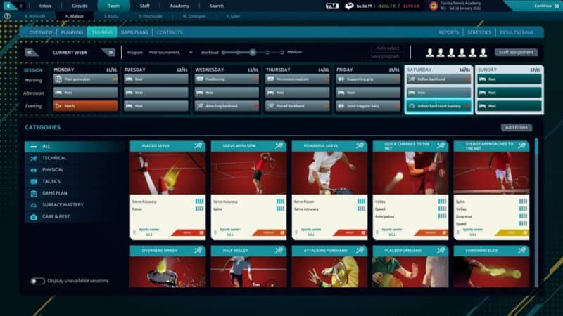 screen z gry, plan treningowy