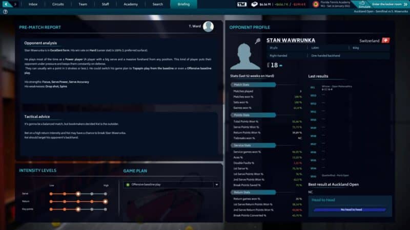 screen z gry, briefing i podgląd statystyk przeciwnika