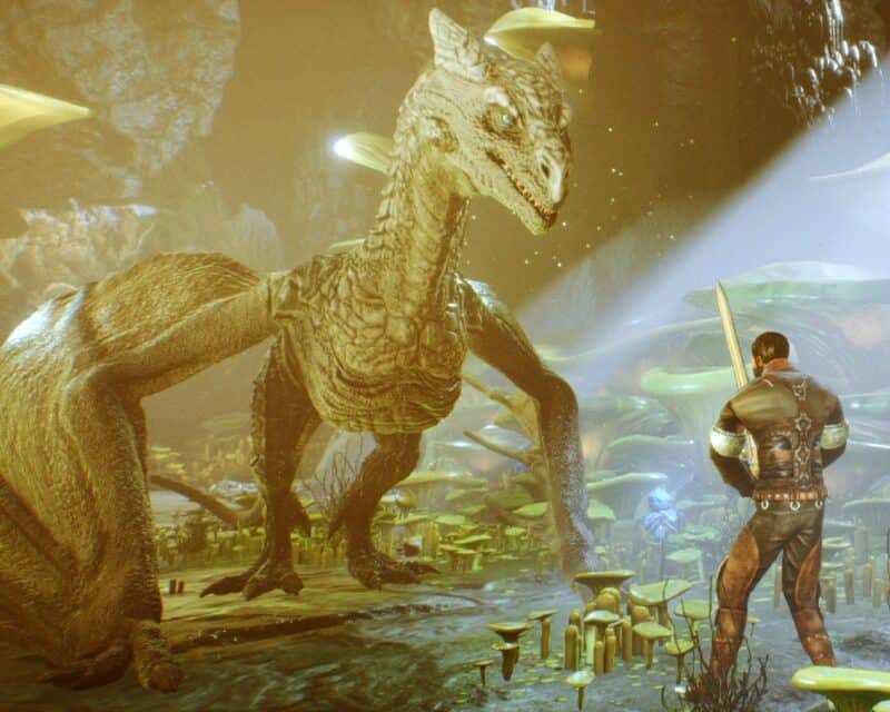 The Handler of Dragons recenzja gry. Screen został wykonany podczas rozgrywki. Przedstawia Jerzego podczas rozmowy ze smokiem.