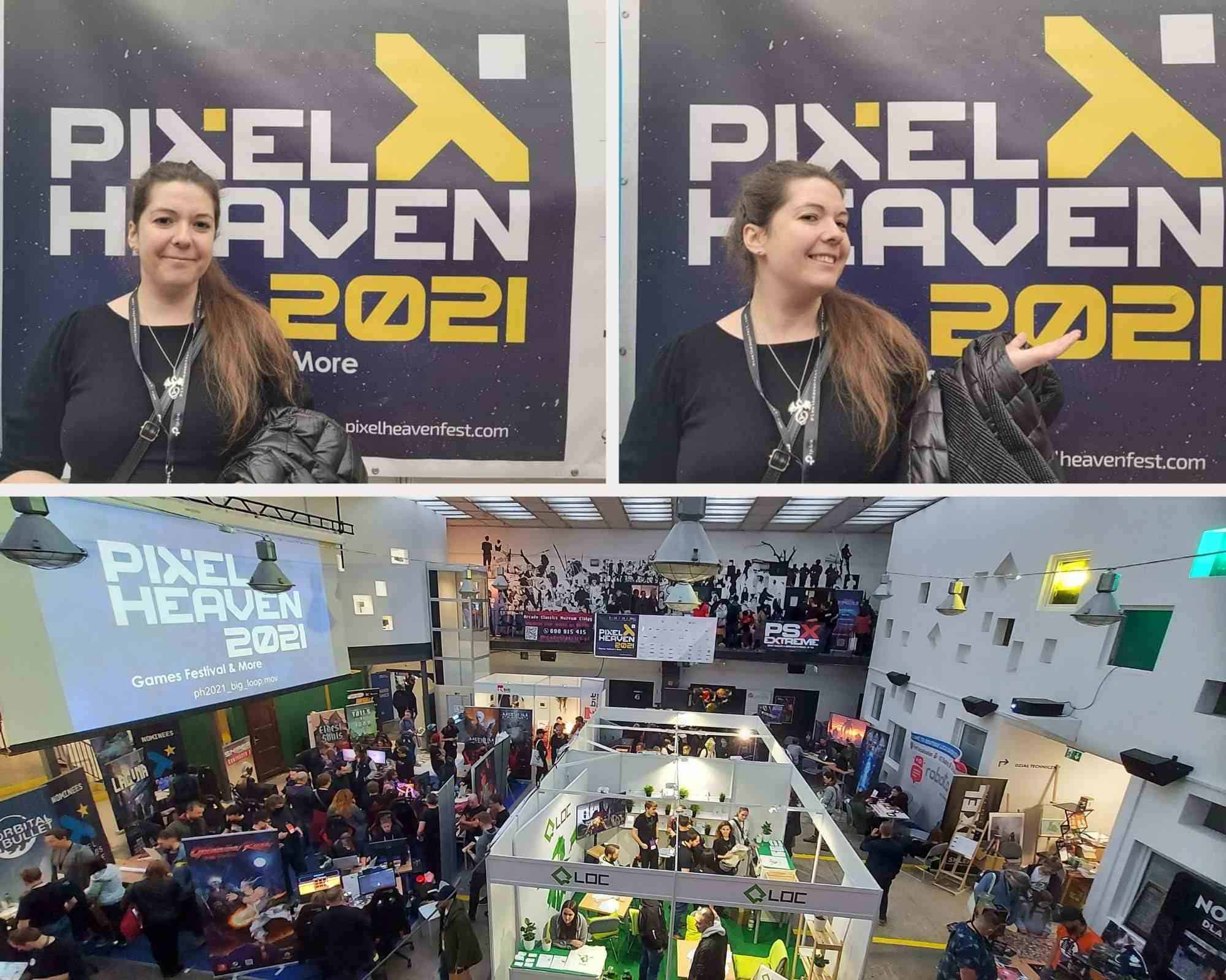 Relacja Pixel Heaven 2021 widok na halę oraz krolyczek na tle plakatu wydarzenia