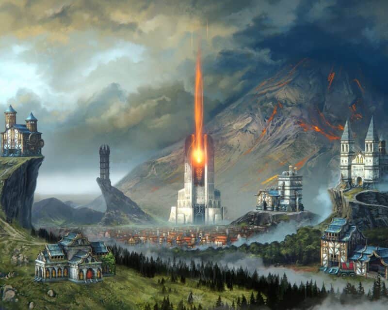 Screen z gry Against the Storm, Gorejące Miasto, stolica krainy, Against the Storm recenzja